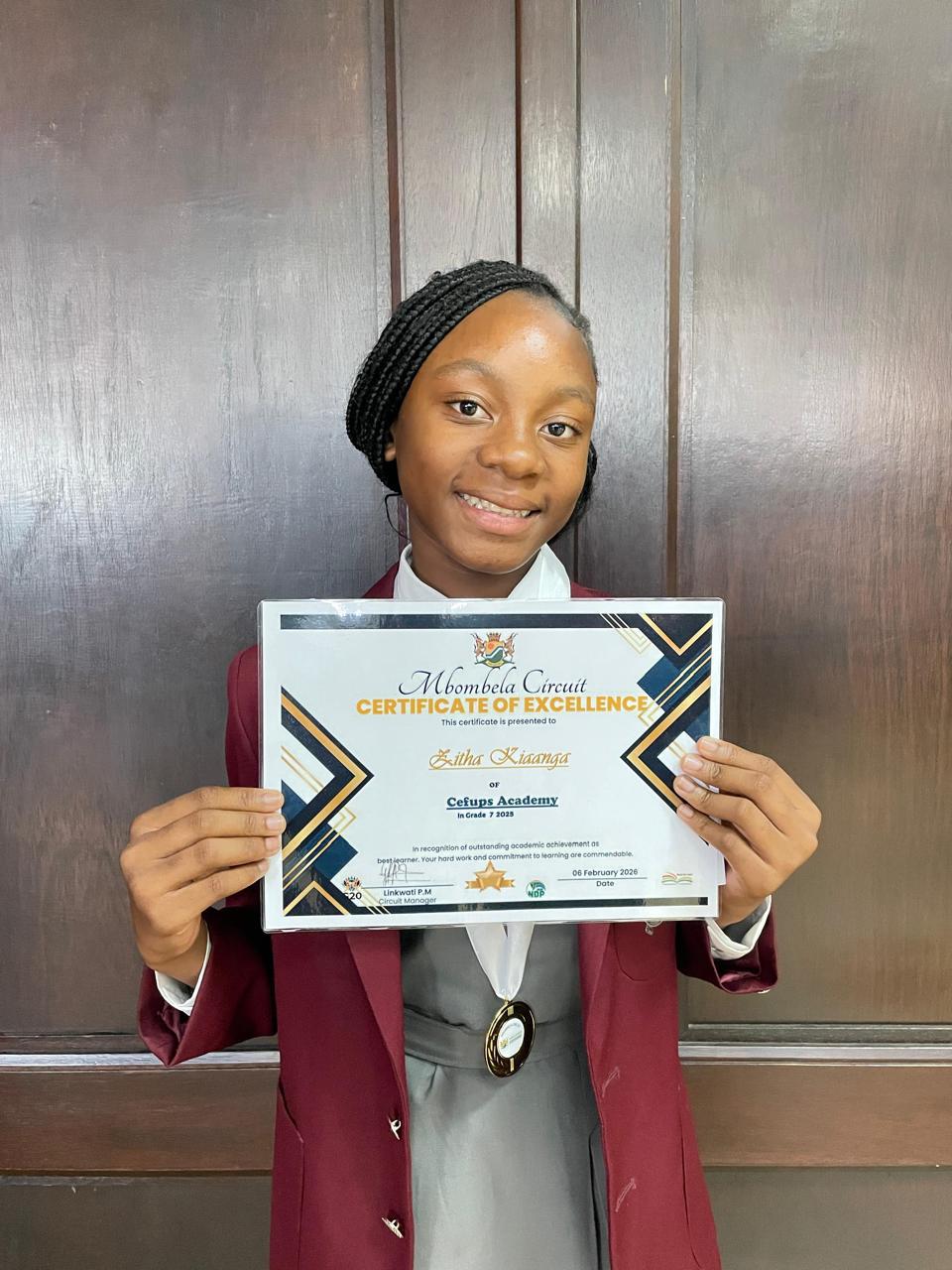 Zitha Kiaanga — Best learner, Grade 7.