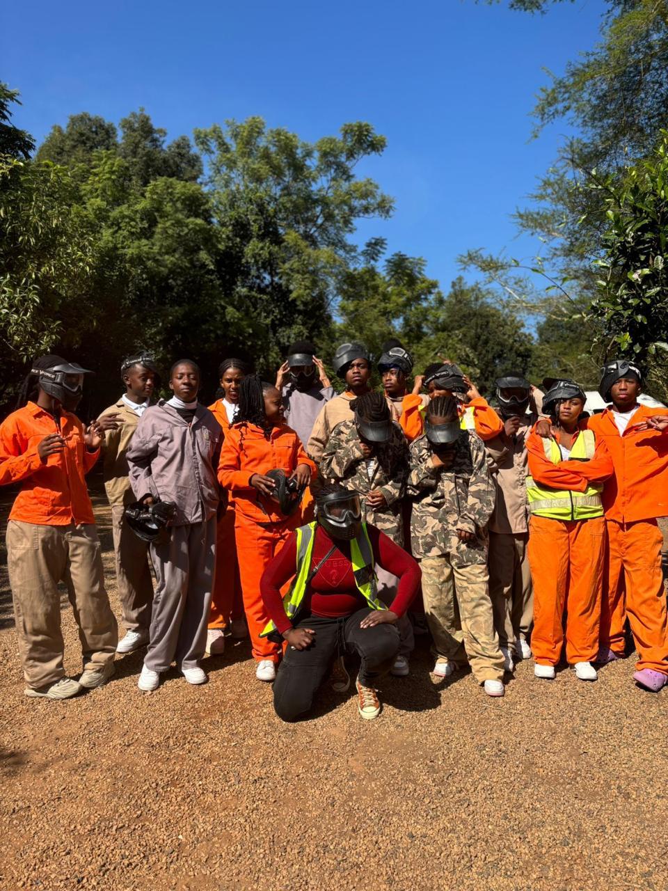 Cefups Academy paintball group in overalls and masks before a match
