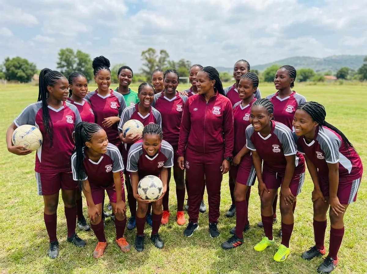 Cefups Academy girls soccer team with their coach on the field photo 2