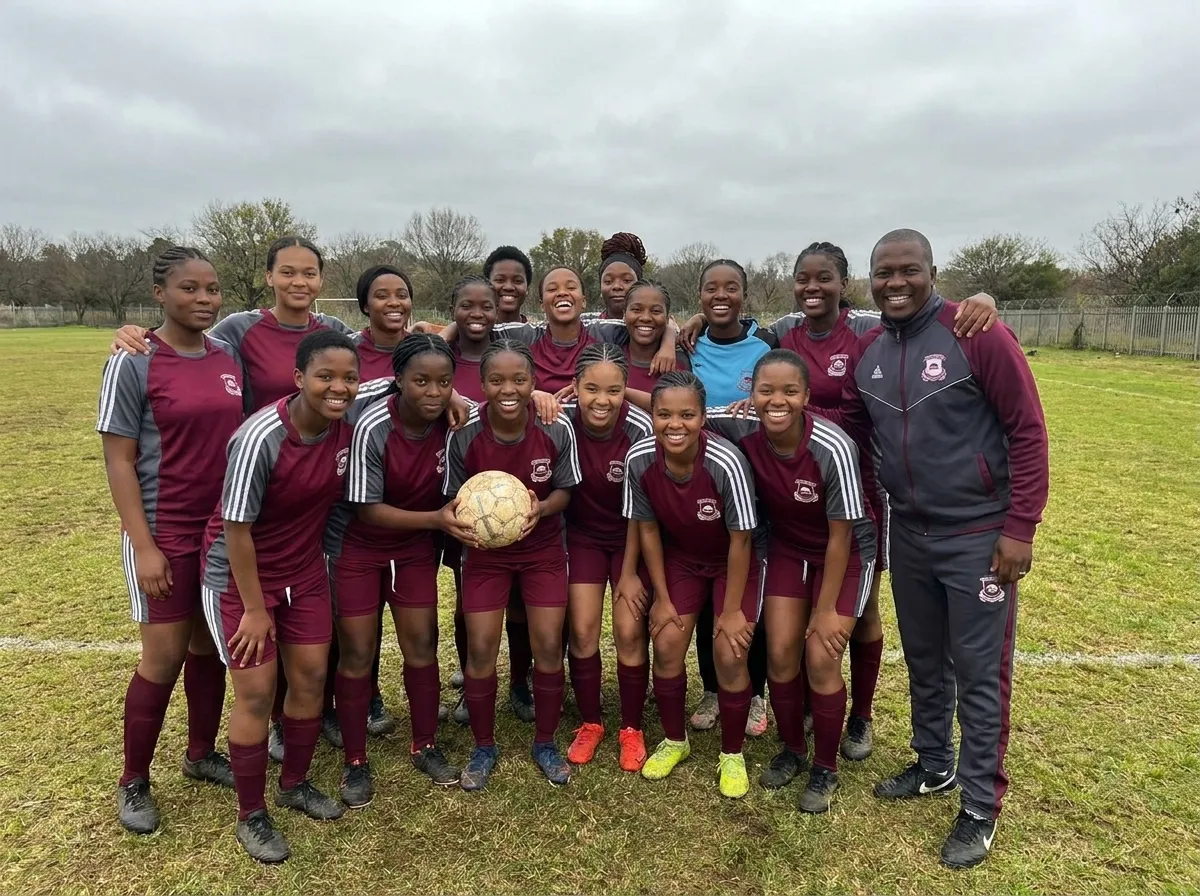 Cefups Academy girls soccer team with their coach on the field photo 1