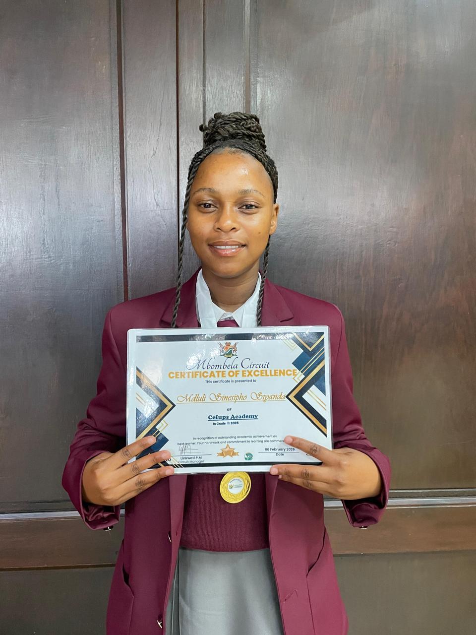 Mdluli Sinesipho Siyanda — Best learner, Grade 11.