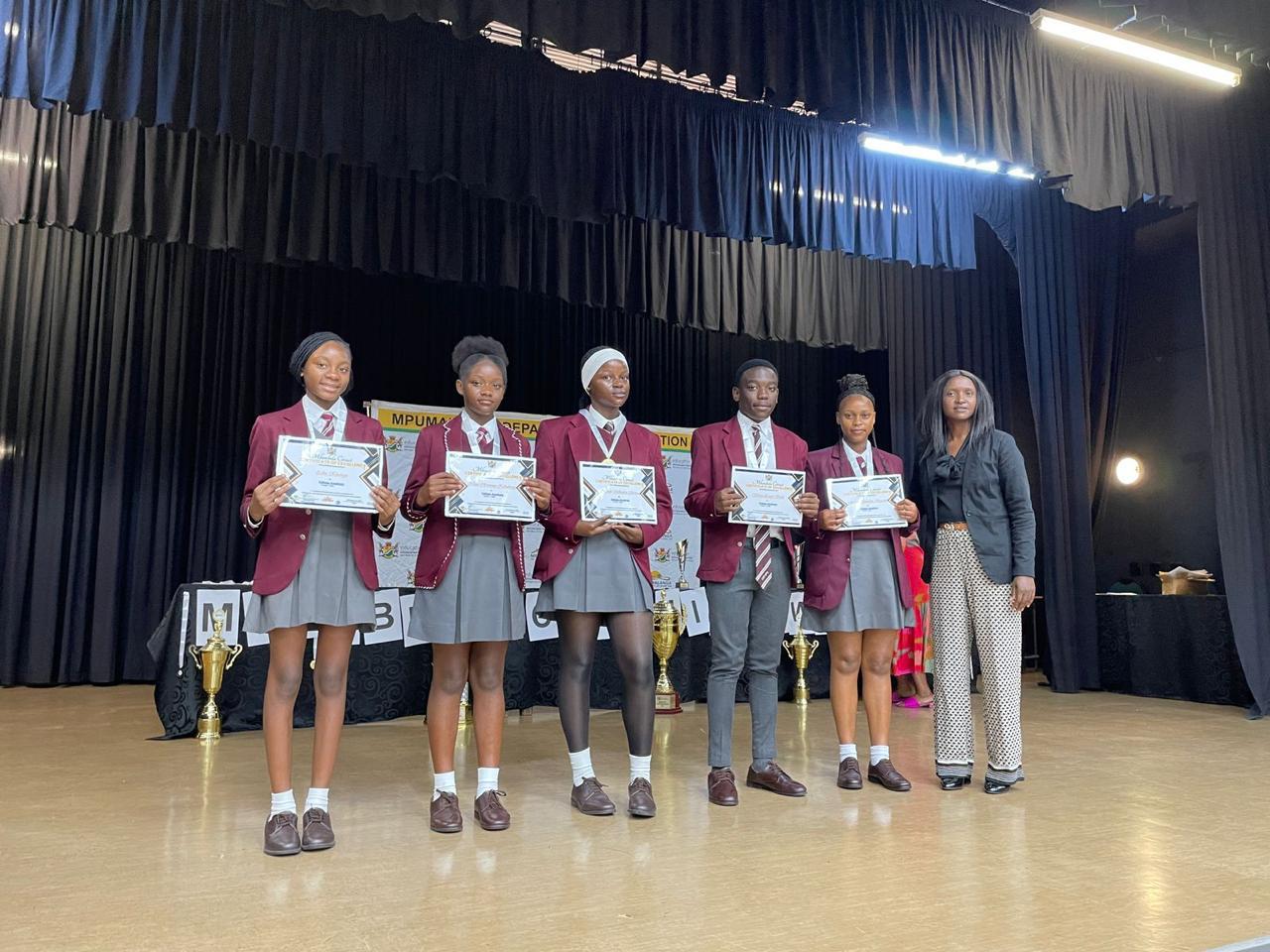 On stage at the awards ceremony — Our best learners honoured by the Mpumalanga Department of Education.